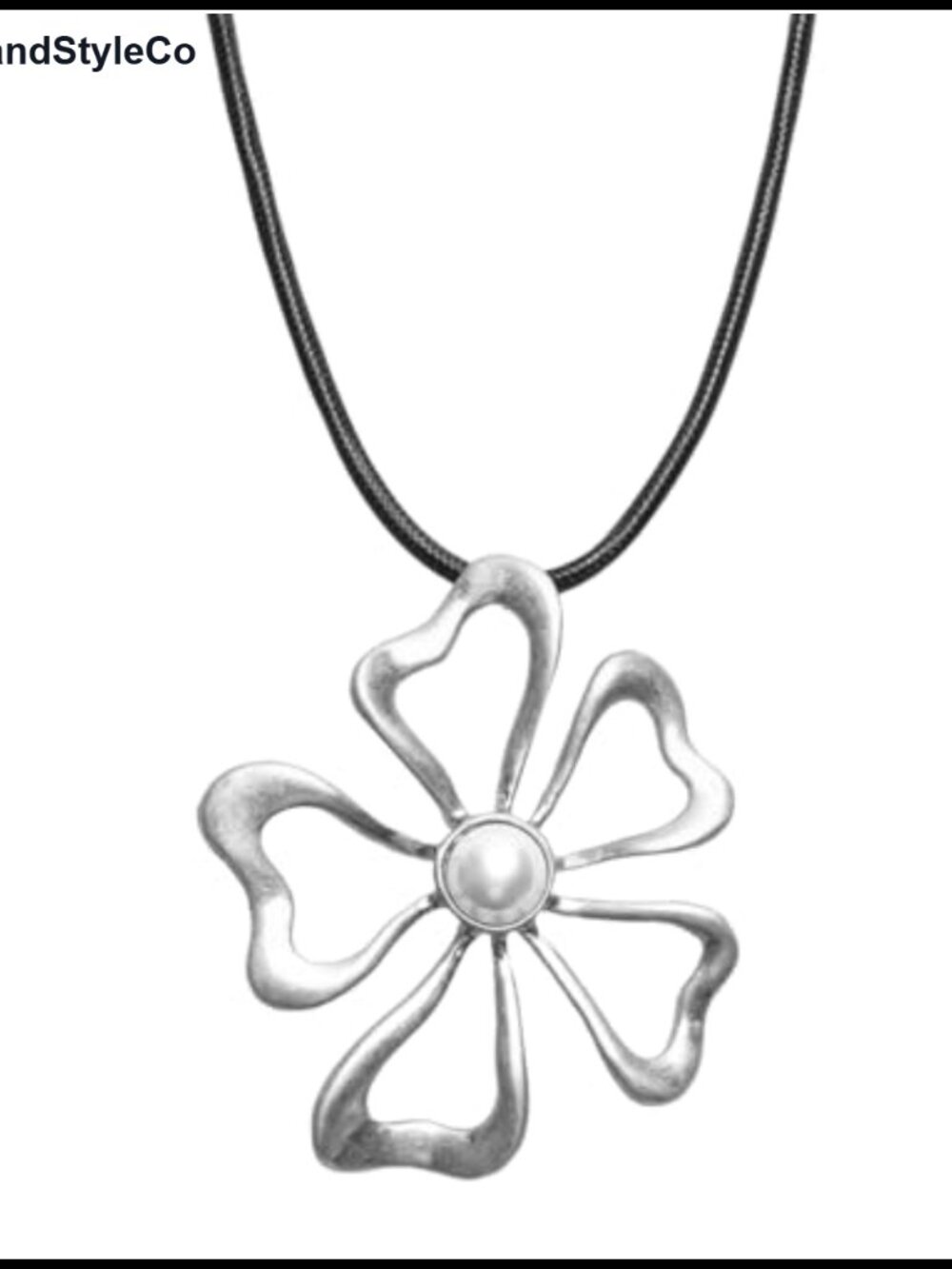 Large Flower Pendant Long Necklace Metal Alloy Wax Rope Y-Necklace